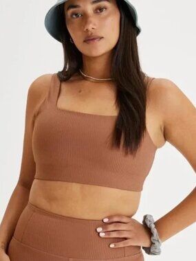 Girlfriend Collective Tommy Ribbed Sports Bra - Rye/Mauve